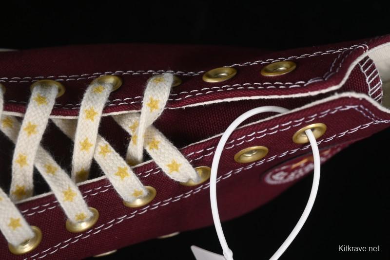 Converse Chuck 1970s High Top Casual Sneakers with Gold Star Accents and Wine Red Colorway - A12463C