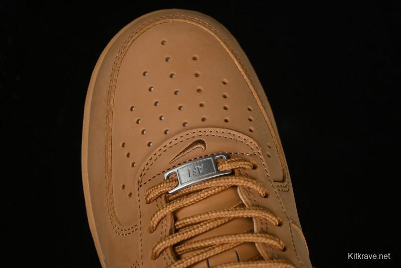 Nike Supreme x Air Force 1 Low Casual Sneakers in Wheat Suede with Full-Length Air Cushion - DN1555-200