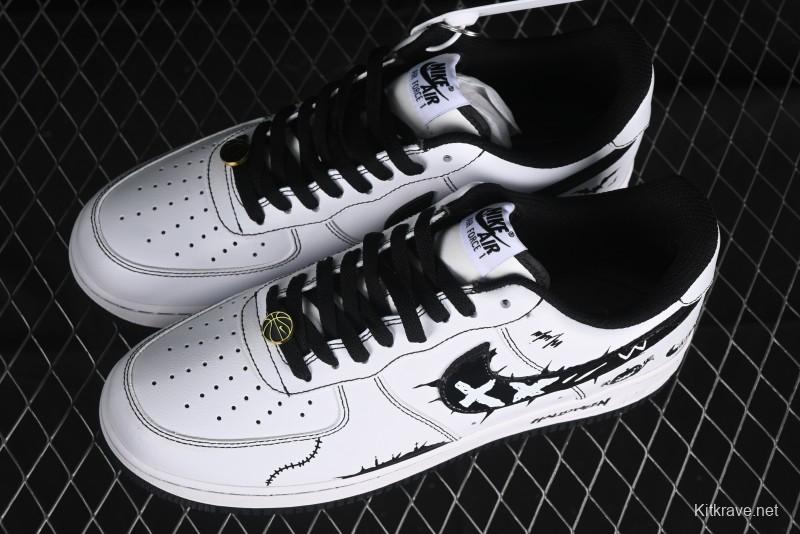 Nike Air Force 1 '07 Low Casual Sneakers with Black and White Hand-Drawn Anime Design - CT2585-100