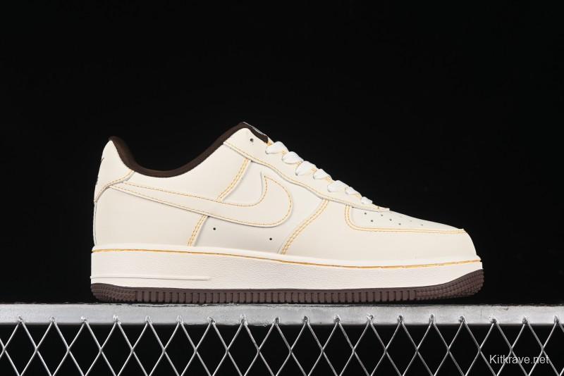 Nike Air Force 1 '07 Low UN Collaboration Casual Sneakers in Off-White with Yellow Stitch - KK3333-002