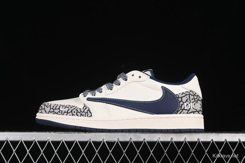Nike Travis Scott x Fragment Design x Air Jordan 1 Low OG SP AJ1 Retro Sneakers with Stone Pattern - CF3688-029