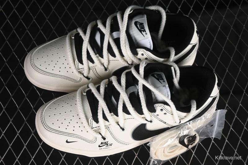 Nike SB Dunk Low Supreme Collaboration - Beige Black Mini Swoosh Anniversary Customized Low-Top Casual Skate Shoes - XX2025-566