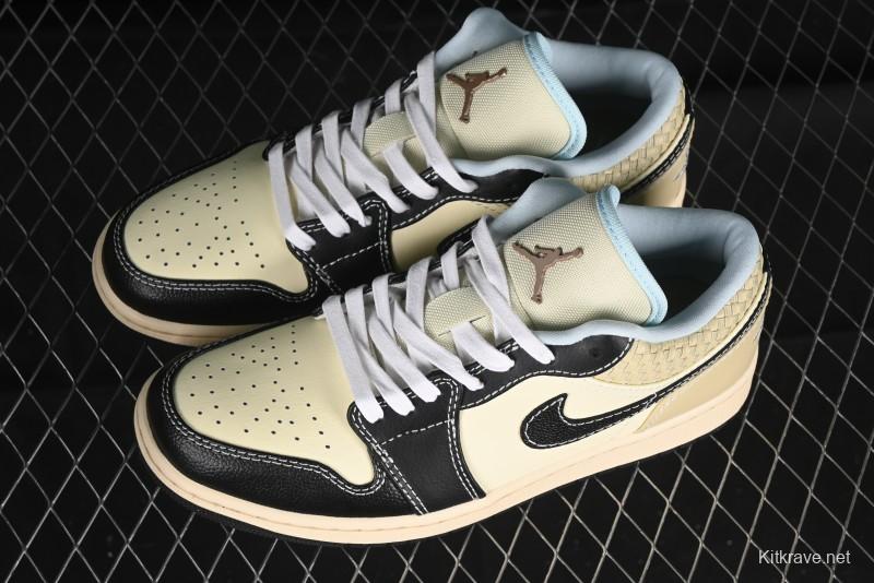 Nike Air Jordan 1 Low "Coconut Milk Black" Casual Basketball Shoes with Contrast Swoosh - HQ3437-101