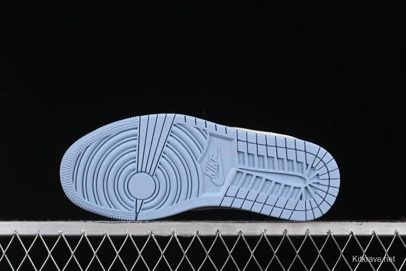 Nike Travis Scott x Fragment Design x Air Jordan 1 Low OG SP AJ1 Supreme Collaboration - White Blue Lettering Low Top Casual Sneakers - XY2688-116