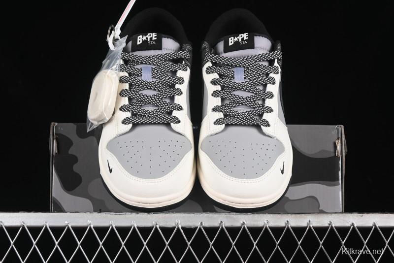 Nike SB Dunk Low BAPE Collaboration Anniversary Edition - White Grey Black Low Top Casual Skate Shoes - BB8969-007