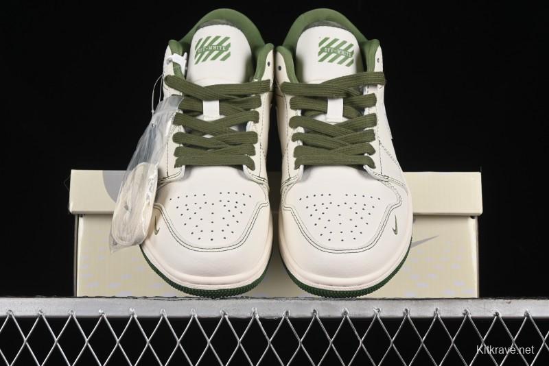 Nike Air Jordan 1 Low OFF-WHITE Collaboration - Retro Basketball Shoes with Beige Green Stitching - CF3688-021