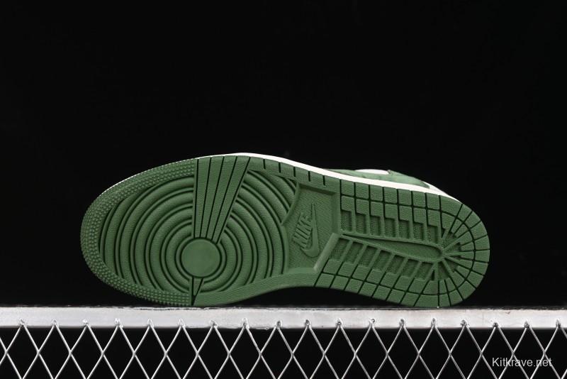 Nike Travis Scott x Fragment Design x Air Jordan 1 Low OG SP AJ1 LV Collaboration - Grey Green Pigskin Low Top Casual Sneakers - XZ1268-005