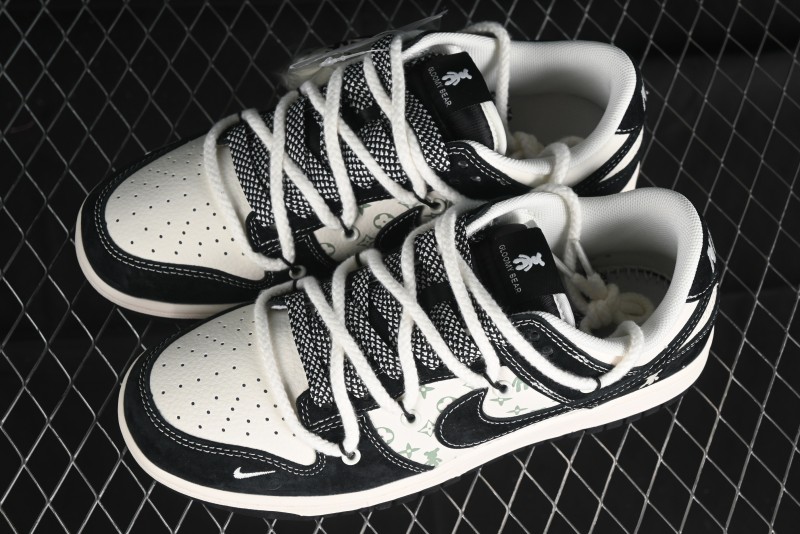 Nike SB Dunk Low Violent Bear Series - Lace-Up Beige with Black Swoosh Anniversary High-End Customized Low-Top Casual Skate Shoes - SJ2068-290