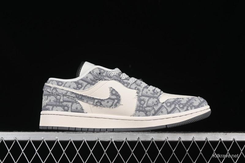 Nike Air Jordan 1 Low AJ1 Dior Collaboration - Grey Blue Red Label Retro Basketball Shoes - SJ9950-037