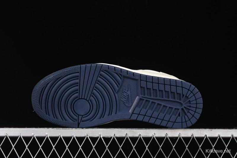 Nike Travis Scott x Fragment Design x Air Jordan 1 Low OG SP AJ1 Supreme Collaboration - Deep Blue Red Culture Casual Sneakers - XY2688-122