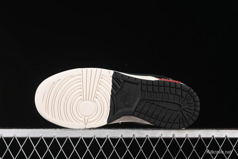 Nike SB Dunk Low Supreme x Stussy Triple Collaboration - Black White Black Swoosh Anniversary Custom Low Top Casual Skate Shoes - SJ2068-300