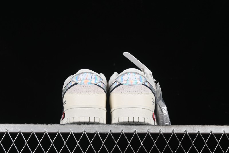 Nike SB Dunk Low Supreme x Stussy Triple Collaboration - Beige Silver Swoosh Anniversary Custom Low-Top Casual Skate Shoes - KK1333-005