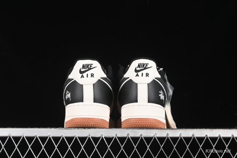 Nike Air Force 1 '07 Low Stussy Collaboration - Black Gum Marked Swoosh Low-Top Casual Sneakers - XZ9688-001