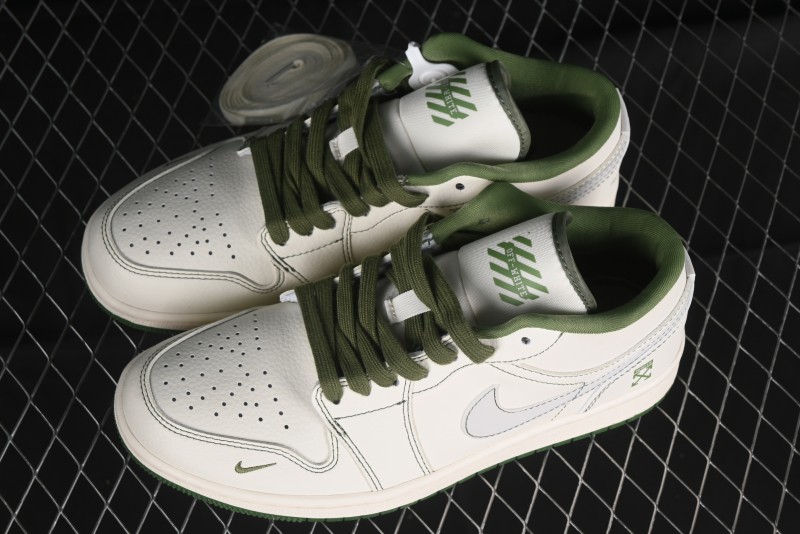 Nike Air Jordan 1 Low OFF-WHITE Collaboration - Retro Basketball Shoes with Beige Green Stitching - CF3688-021