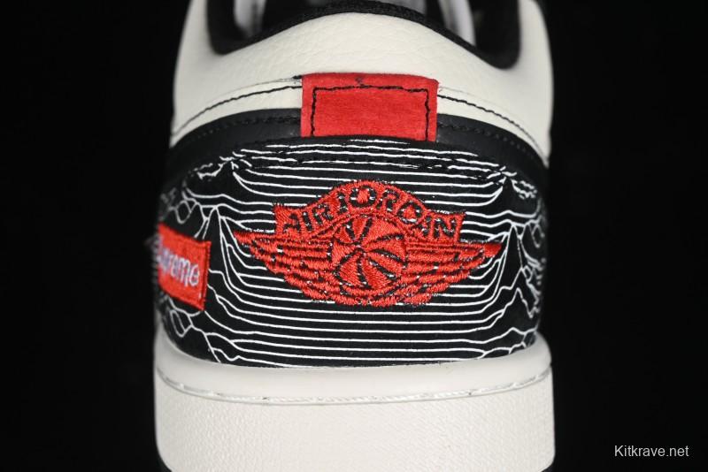 Nike Air Jordan 1 Low Supreme Collaboration - Black White Embossed Custom Retro Basketball Shoes DC2024-032