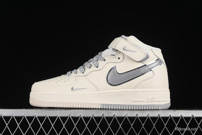 Nike Air Force 1 '07 Mid Casual Sneakers in Light Grey with 3M Reflective Details and Crystal Outsole - XL0236-232