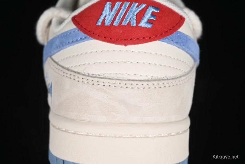Nike SB Dunk Low Stussy Anniversary Edition Customized Low-Top Casual Skate Shoes with Blue Swoosh - SJ2068-279
