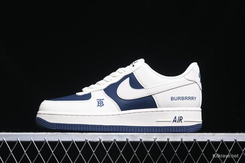 Nike Air Force 1 '07 Low Burberry Collaboration - Off White Navy Blue Patchwork Low Top Casual Sneakers BB8588-222