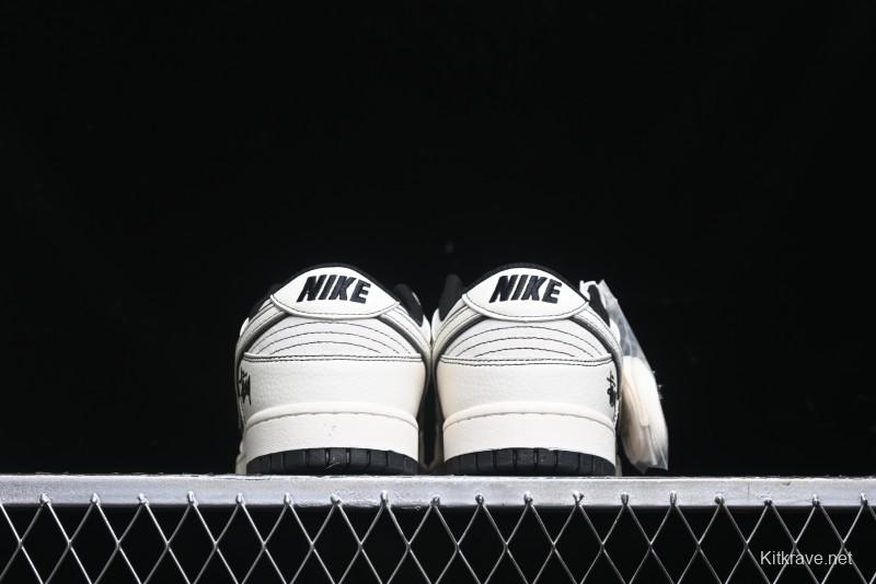 Nike SB Dunk Low Stussy Collaboration - Beige Black Line High-End Custom Low-Top Casual Skate Shoes - BB7518-008