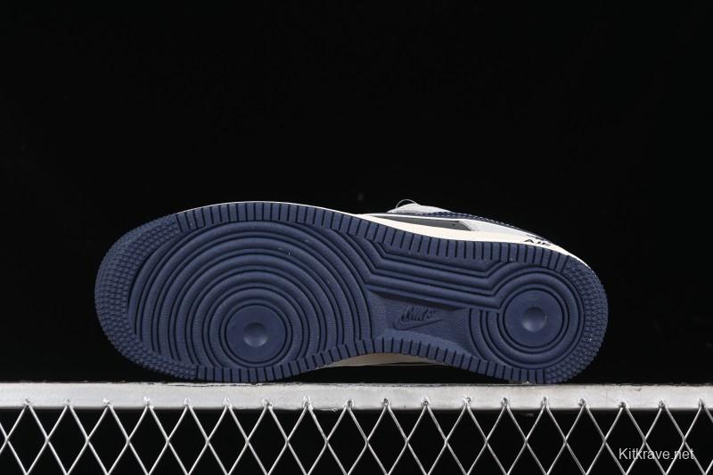 Nike Air Force 1 '07 Low Stussy Collaboration - Grey Pigskin Blue Sole Low-Top Casual Sneakers - SJ6698-005