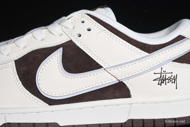 Nike SB Dunk Low Stussy Collaboration - Dark Brown White Swoosh Anniversary Custom Low-Top Casual Sneakers - KK1333-012