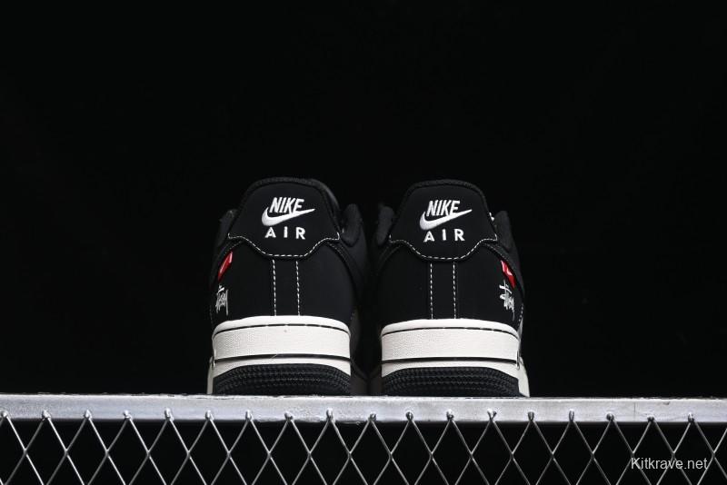 Nike Air Force 1 '07 Low Stussy Collaboration - Black White Double Swoosh Red Tag Low-Top Casual Sneakers - SJ6698-012