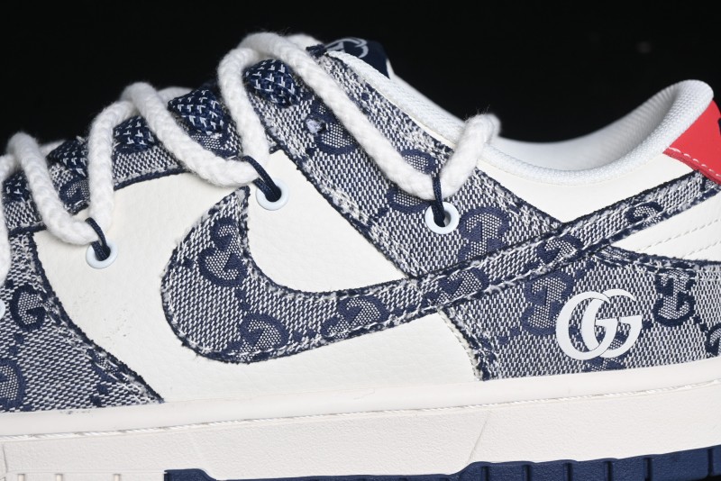 Nike SB Dunk Low Gucci Collaboration - Beige Black Jacquard Swoosh Anniversary High-End Custom Low-Top Casual Sneakers - YX5066-216