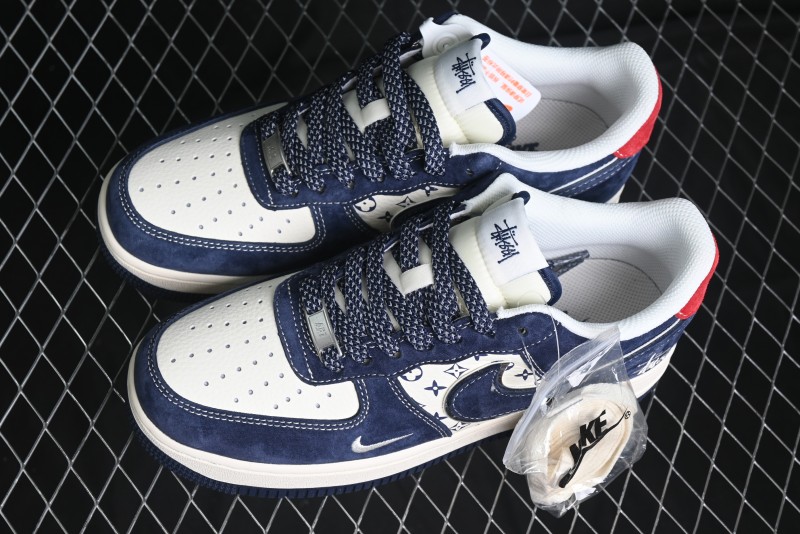 Nike Air Force 1 '07 Low Stussy Collaboration - Navy Red Print Casual Sneakers - XZ6188-350