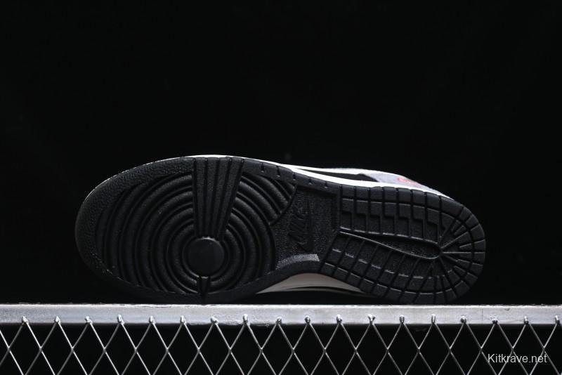 Nike SB Dunk Low Supreme Collaboration - Carbon Black Grey Pig Anniversary High-End Custom Low-Top Casual Skate Shoes - XX3186-206