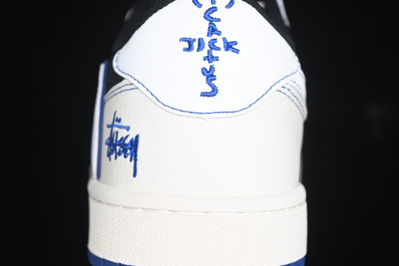 Nike Travis Scott x Fragment Design x Air Jordan 1 Low OG SP AJ1 Stussy Collaboration - Black Blue Line Low Top Casual Sneakers - SJ2068-113
