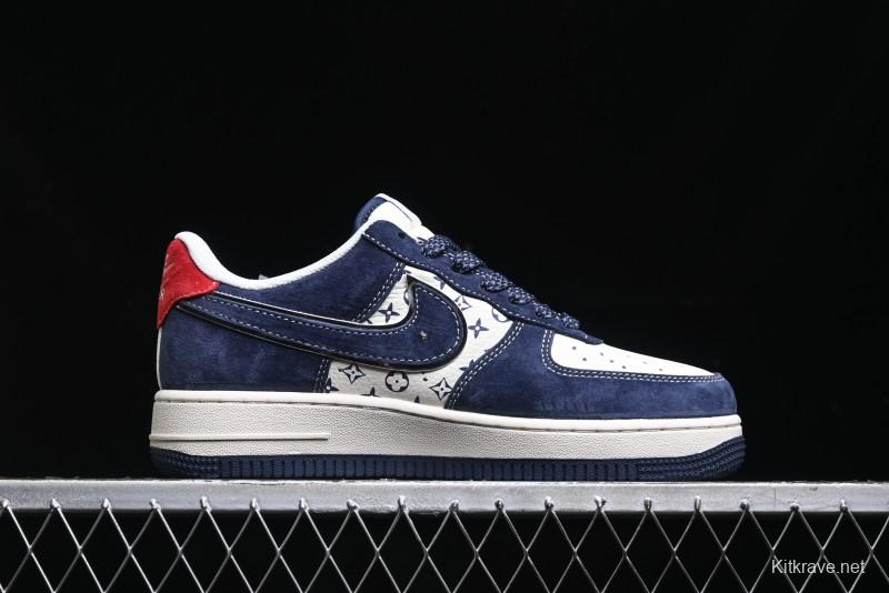 Nike Air Force 1 '07 Low Stussy Collaboration - Navy Red Print Casual Sneakers - XZ6188-350