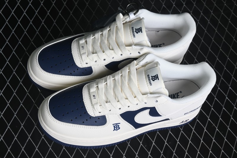 Nike Air Force 1 '07 Low Burberry Collaboration - Off White Navy Blue Patchwork Low Top Casual Sneakers BB8588-222