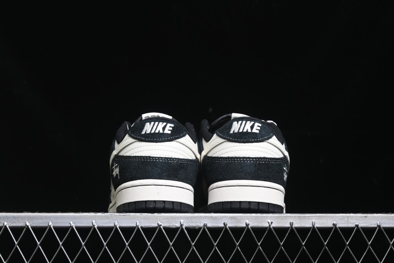 Nike SB Dunk Low Stussy Collaboration - Black White Mini Swoosh Anniversary Custom Low-Top Casual Skate Shoes - XY1688-017