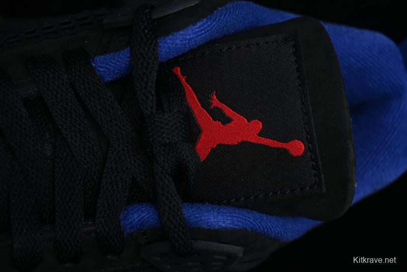 Nike Air Jordan 4 Retro Basketball Shoes with Black-Grey-Blue Color Blocking - FV5029-003