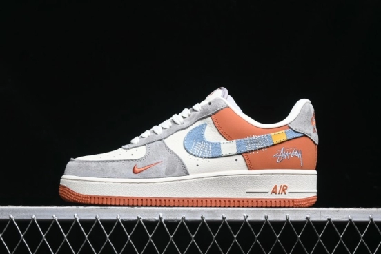 Nike Air Force 1 '07 Low Stussy Collaboration - Grey Brown Flyknit Low-Top Casual Sneakers - KK1988-025