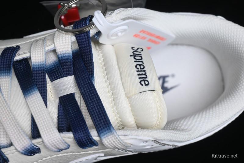 Nike SB Dunk Low Supreme Collaboration - White Blue Color Blocking with Mini Swoosh Anniversary Custom Edition Low-Top Casual Skate Shoes - BB8675-110