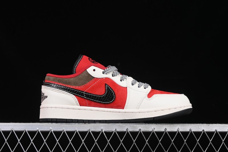 Nike Air Jordan 1 Low Supreme Collaboration Year of the Snake Limited Edition Retro Basketball Shoes - FC1688-203