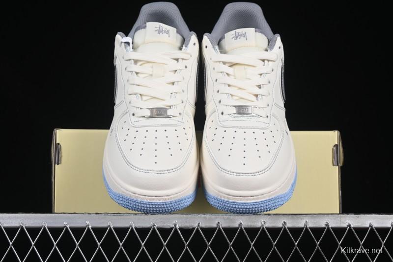 Nike Air Force 1 '07 Low Stussy Collaboration Light Grey Blue Sole Low-Top Casual Sneakers - XS1958-517