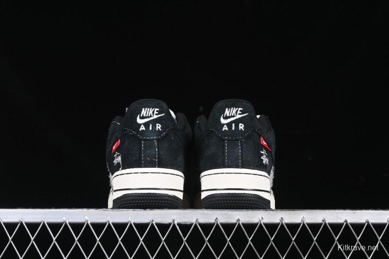 Nike Air Force 1 '07 Low Stussy Collaboration Black Grey Outsole Low-Top Casual Sneakers - SJ6698-017