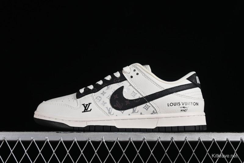 Nike Dunk Low LV Collaboration - Monogram Beige Black Hook SB Low Top Casual Skate Shoes - FC1688-189
