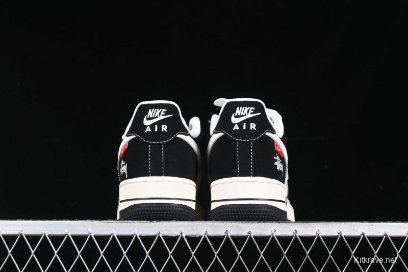 Nike Air Force 1 '07 Low Stussy Collaboration - Beige Black with Red Tab Low-Top Casual Sneakers - SJ6698-014