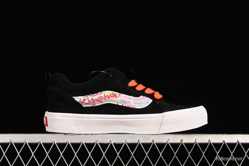Vans Classics Knu Skool Retro Sneakers with Embroidered Graffiti Design and Thick Tongue - VN000CS00ZB