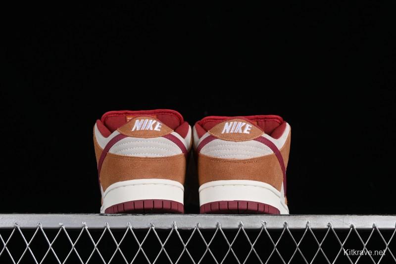 Nike SB Dunk Low Pro Brown Red Colorway SB Low Top Casual Skate Shoes - BQ6817-202