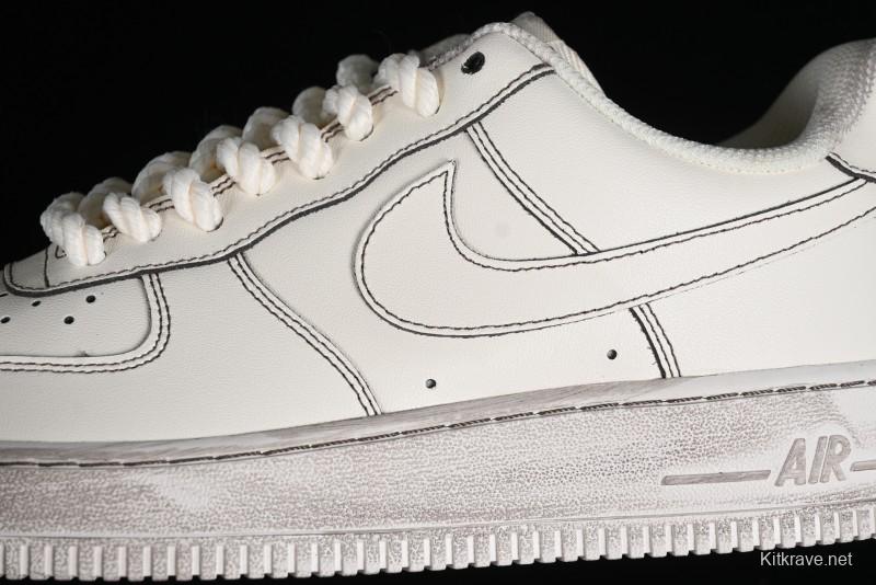Nike Air Force 1 '07 Low Casual Sneakers with Hemp Rope Laces and Distressed Design - 315122-333