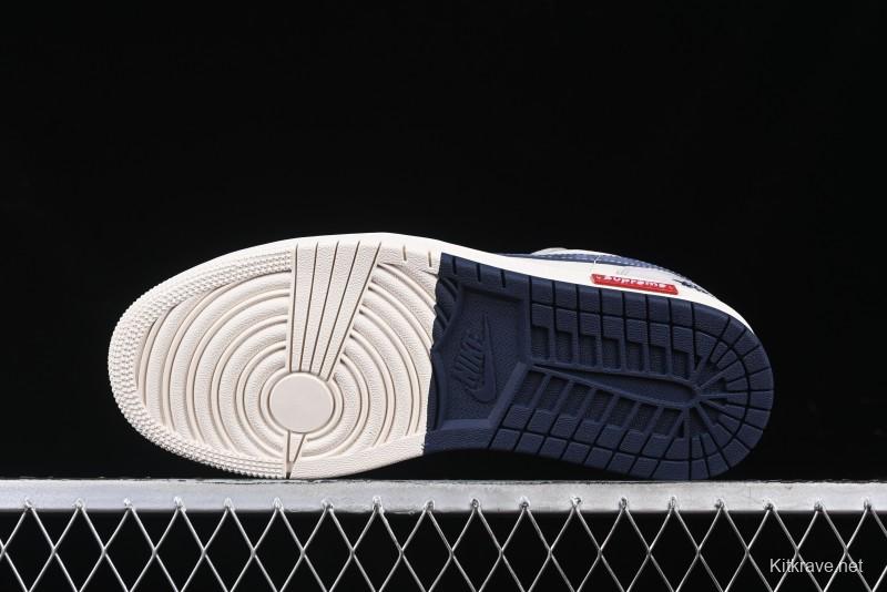 Nike Air Jordan 1 Low Stussy Collaboration Blue Suede Retro Basketball Shoes - SJ9950-035