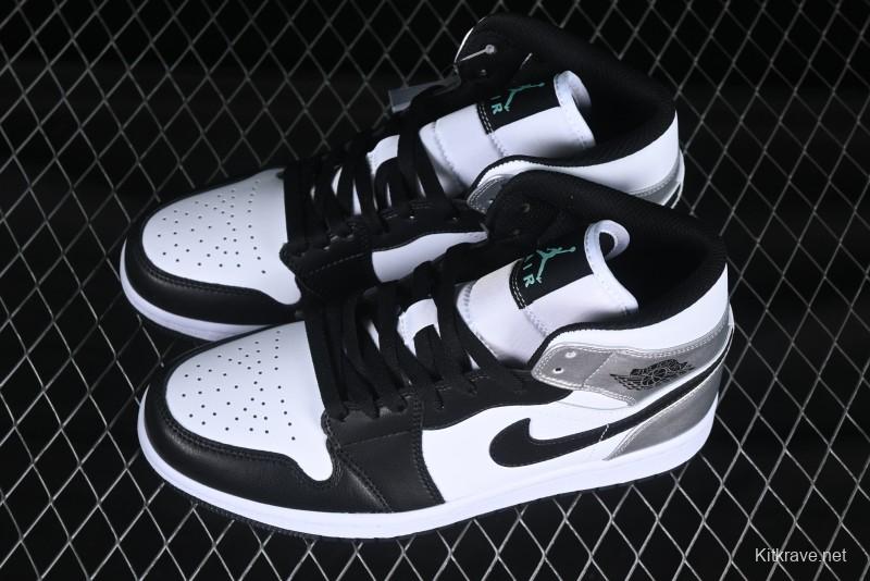Nike Air Jordan 1 Mid AJ1 Basketball Shoes in Black White Silver - DQ8423-103