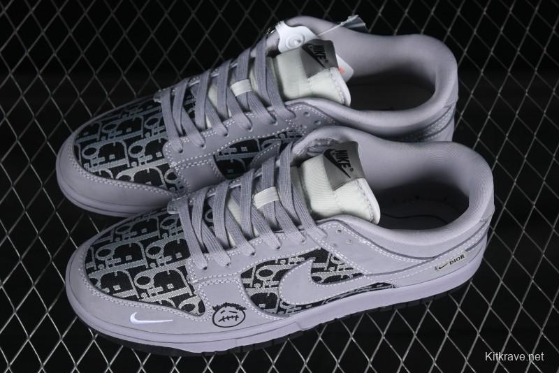 Nike SB Dunk Low Dior x TS Triple Collaboration Canvas Grey Check Anniversary High-End Custom Low-Top Casual Sneakers - KK1333-029