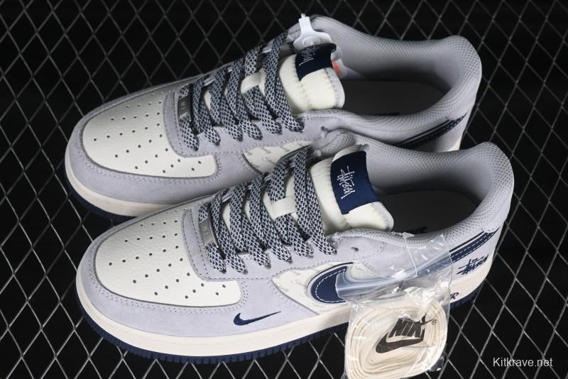 Nike Air Force 1 '07 Low Stussy Collaboration Grey Blue Swoosh Casual Sneakers - XZ3318-088