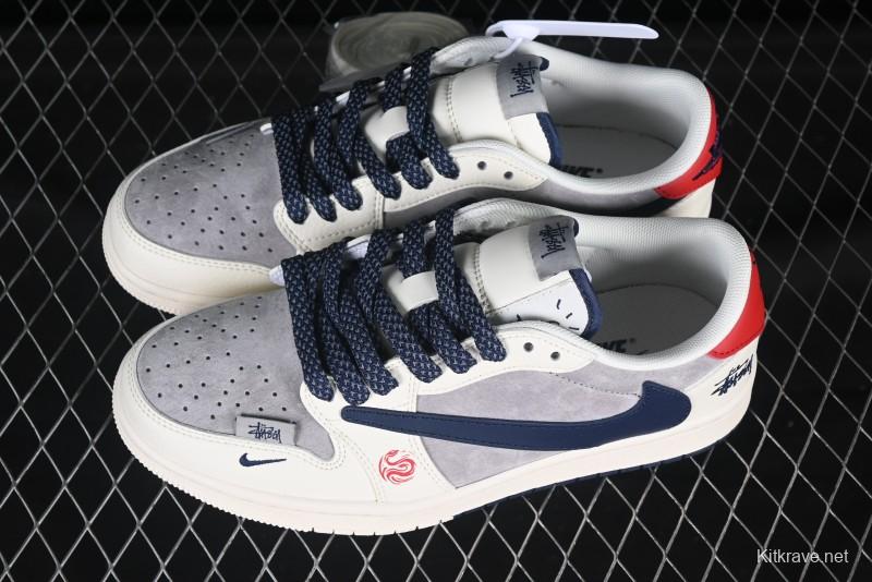 Nike Travis Scott x Fragment Design x Air Jordan 1 Low OG SP AJ1 Snake Year Limited Double Red Sole Low-Top Casual Sneakers - SJ2068-143