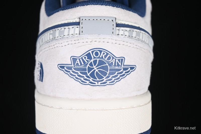 Nike Air Jordan 1 Low AJ1 The North Face Collaboration - Grey Pigskin Blue Sole Retro Basketball Shoes DM9188-011